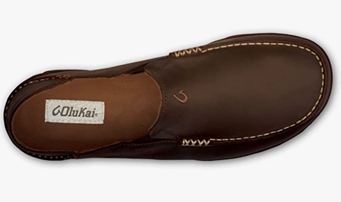 OLUKAI Moloa Men's Leather Dark Wood/Dark Java Slip On Shoes - AllSportsWearUSA