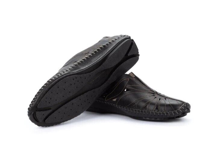 Pikolinos Casual Jerez Slip On Black Leather Loafer Flat Shoes 578-7399-BLK NEW - AllSportsWearUSA