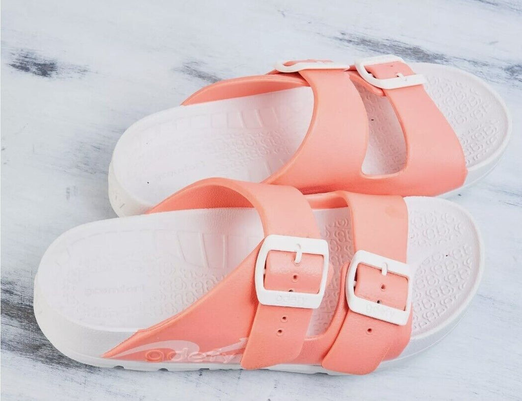GDEFY WOMEN Orthotic Adjustable Recovery Slide Sandals UpBov White/Peach SIZE 7 - AllSportsWearUSA