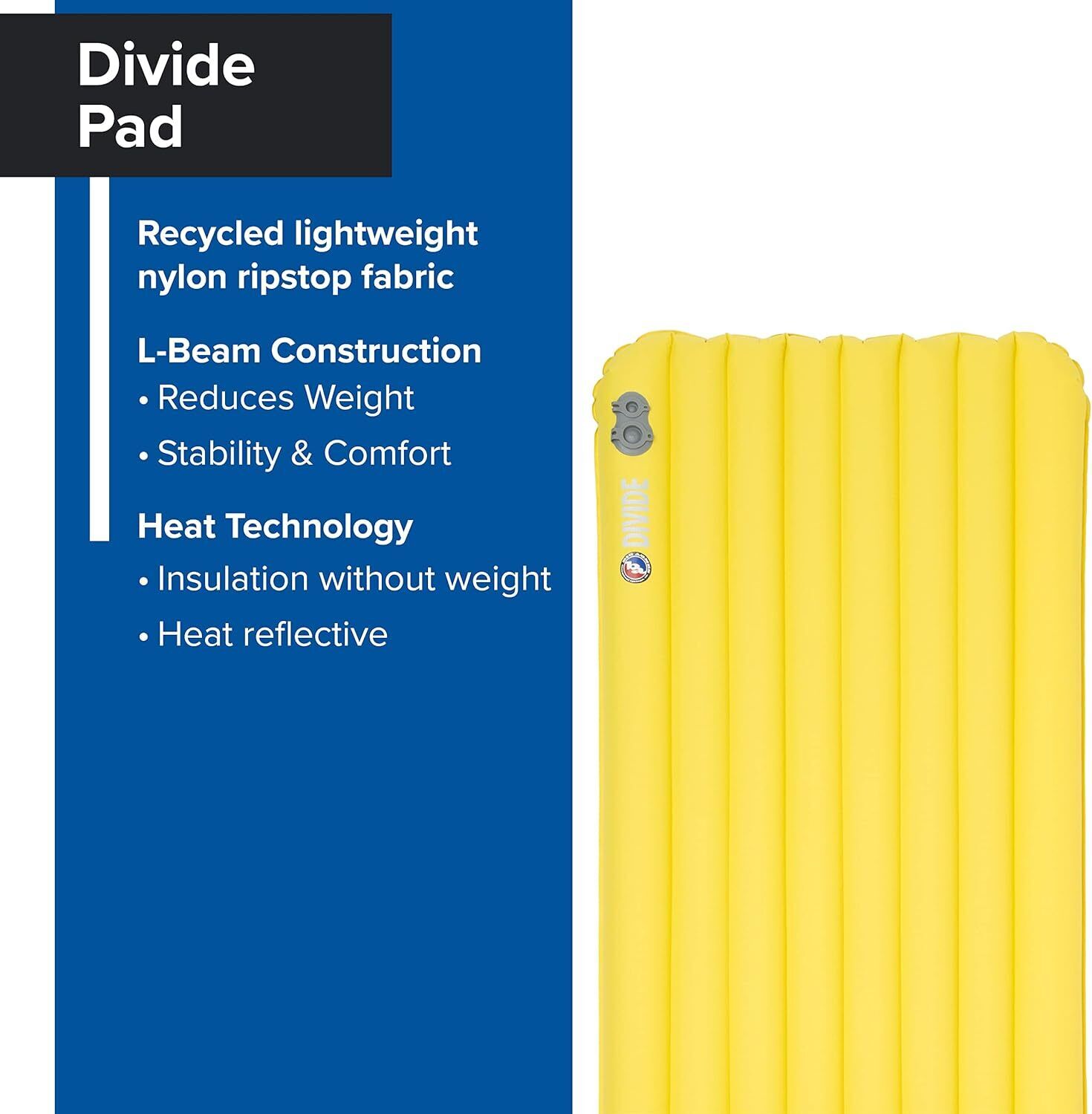 Big Agnes Divide Reg 20x72 Warm Olive Air Chamber Uninsulated Sleeping Pad New - AllSportsWearUSA