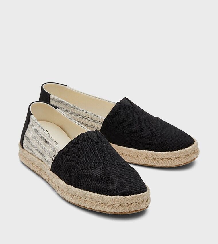 Toms ALPARGATA ROPE 2.0 Striped Detail Espadrilles Black 10020697 Brand New - AllSportsWearUSA