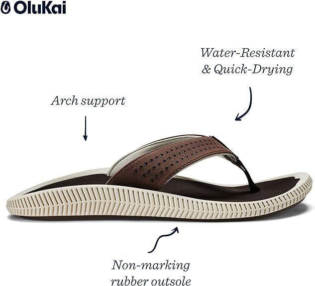 OluKai Men's Ulele 10435-6363 Dk Wood/Dk Wood Beach Sandals Brand New - AllSportsWearUSA