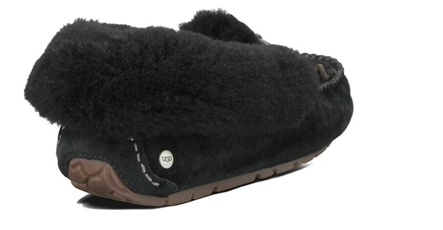 UGG ALENA SLIPPER BLACK SUEDE SHEEPSKIN CUFF MOCCASINS WOMENS 1004806-BLK NEW - AllSportsWearUSA
