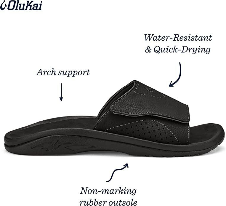 OluKai Nalu Slide Sandals Men's Black/Black Water Resistant Quick-Dry Brand New - AllSportsWearUSA