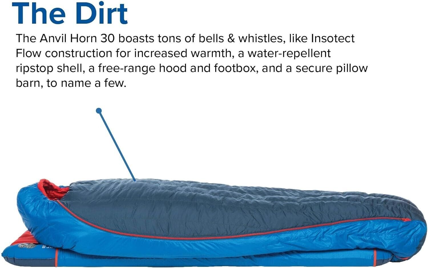 Big Agnes Anvil Horn 30 650 Downtek Sleeping Bag Color: Blue/Red BAH30RL19 NEW - AllSportsWearUSA