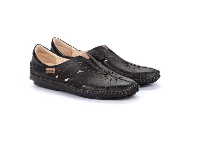 Pikolinos Casual Jerez Slip On Black Leather Loafer Flat Shoes 578-7399-BLK NEW - AllSportsWearUSA