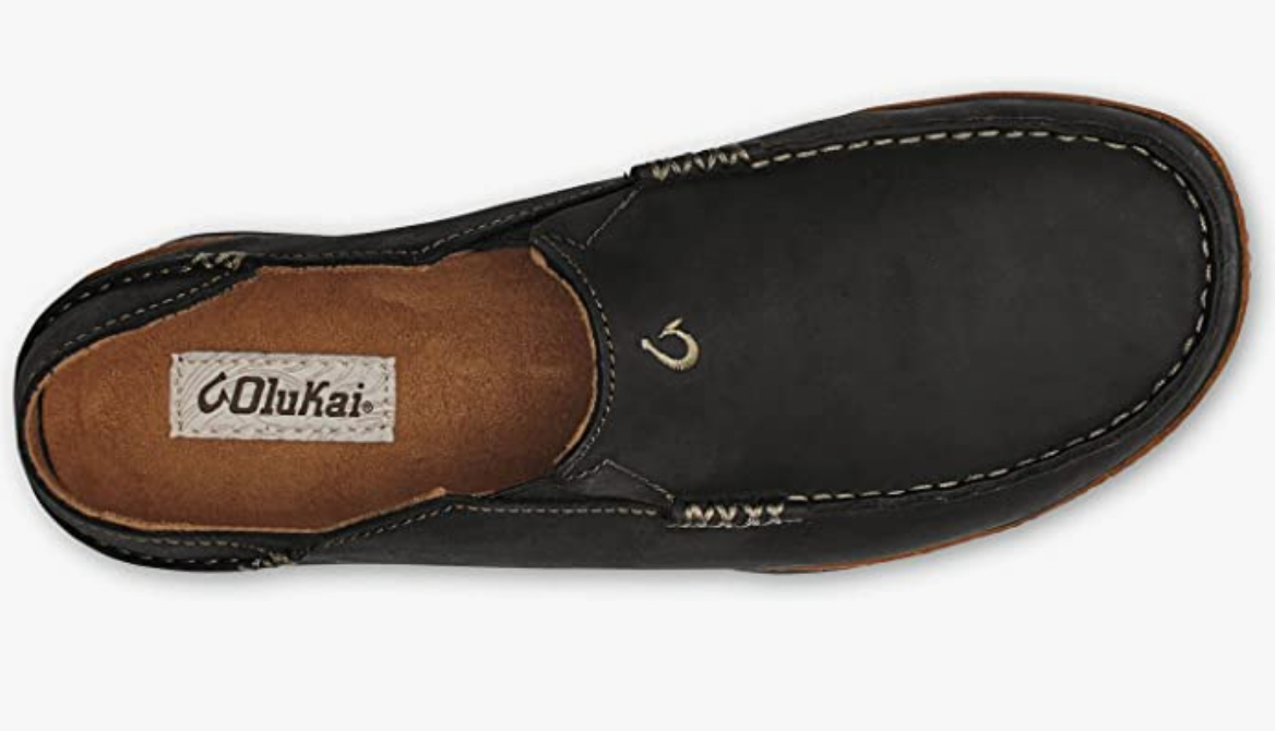 OLUKAI Moloa Men's Leather Slip On Shoes Black/Toffee Brand New - AllSportsWearUSA