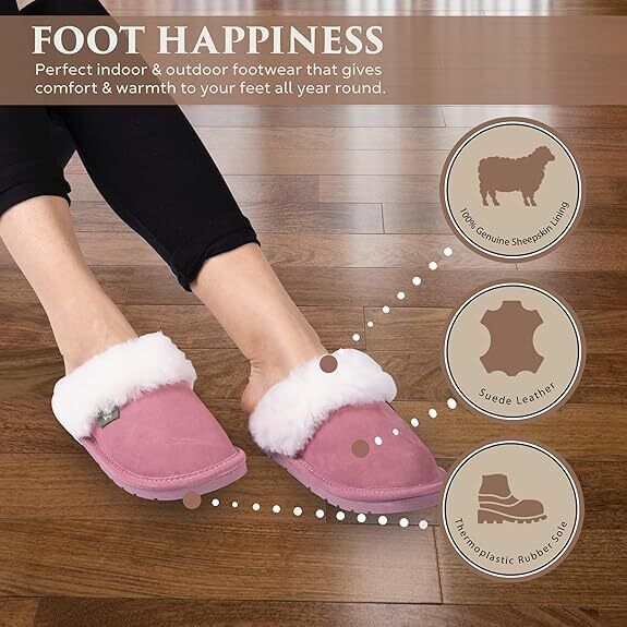 Cloud Nine Sheepskin Ladies Scuff Slip-On Slippers CNS-100-PINK BRAND NEW - AllSportsWearUSA