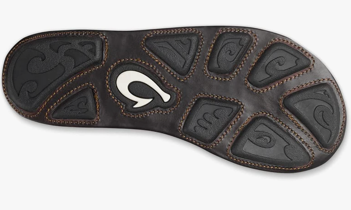 OLUKAI Mea Ola Men's Beach Sandals Tan Dark/Java Premium Leather Flip-Flop - AllSportsWearUSA