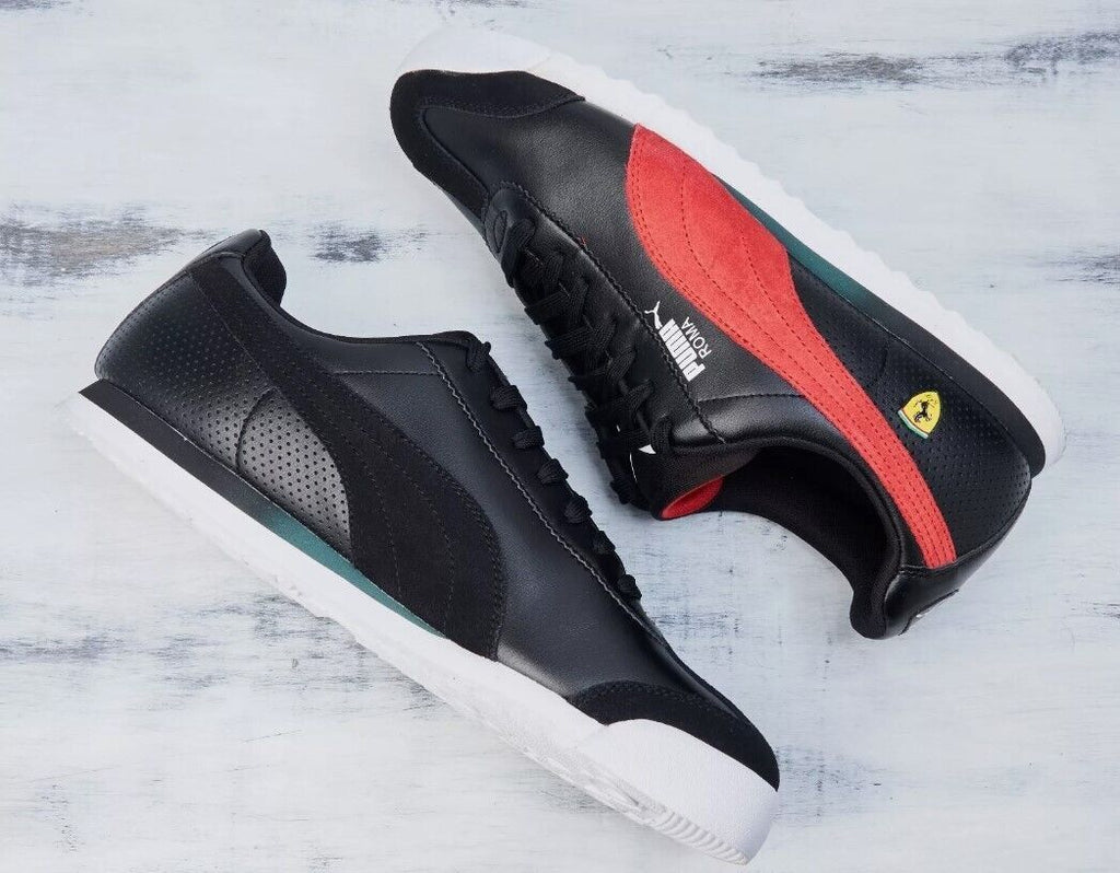 Puma Men's Ferrari Roma 306766-01 - Black and Red Leather Casual Sneakers - 12 - AllSportsWearUSA