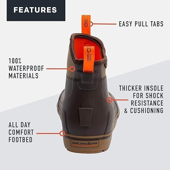 Grundens Men's DECK-BOSS Ankle Boot Monument Brown 60008-215 Brand New - AllSportsWearUSA