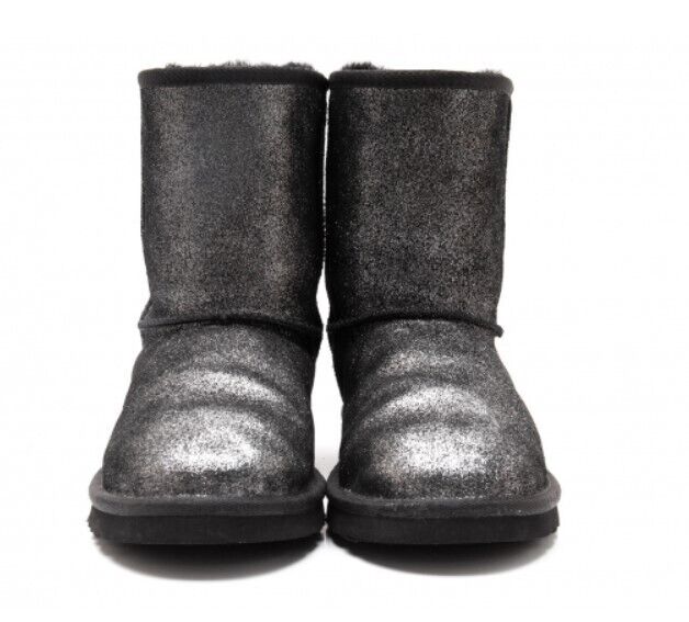 UGG Classic Glitter Boots Girls Size 5 Shoes 1000792 Black Silver Sparkle New - AllSportsWearUSA