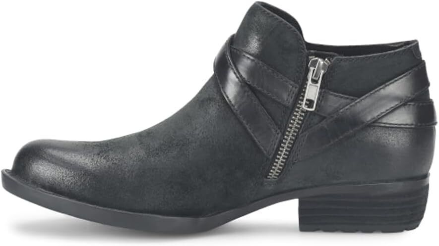 Born Women's Kelle Distressed Suede Leather Buckle Strap Ankle Boots Black - AllSportsWearUSA