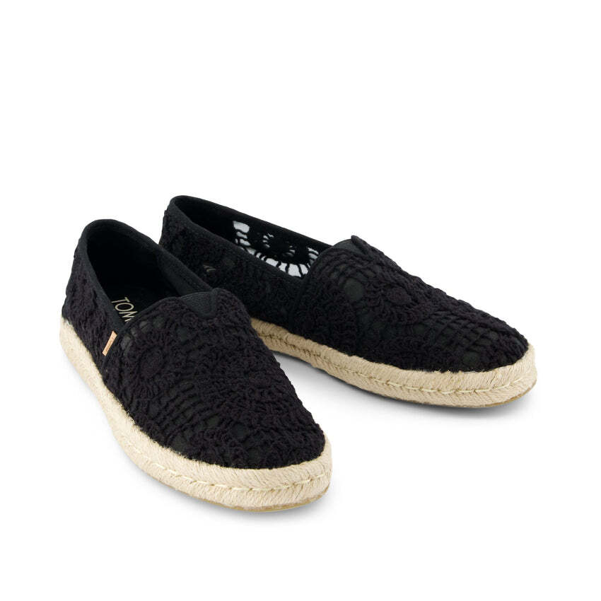Toms Women's Alpargata Rope 2.0 Espadrille 10021938 Black Crochet Lace
