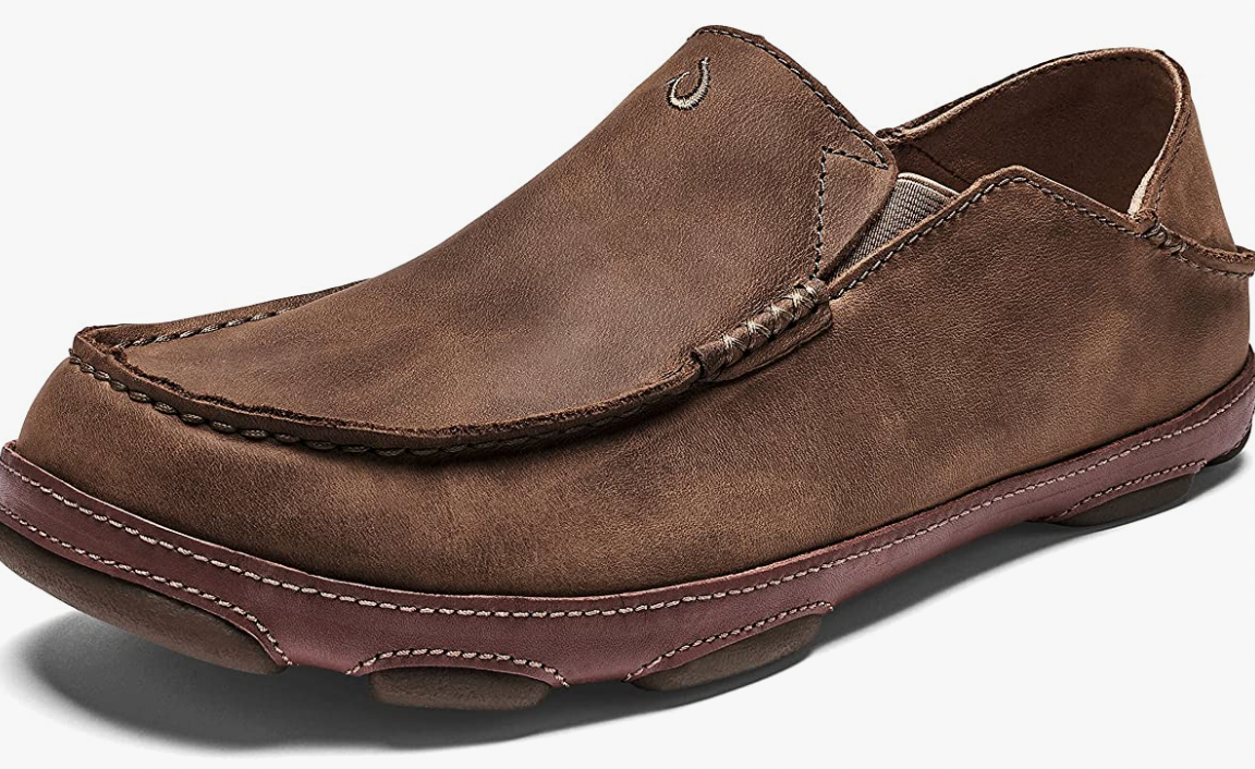 OLUKAI Moloa Men's Leather Ray/Toffee Slip On Shoes 10128-2733 - AllSportsWearUSA