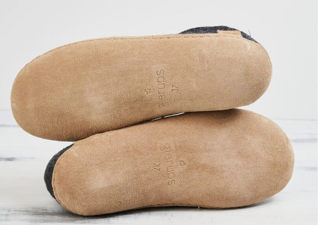 Glerups Wool Slipper WITH LEATHER SOLE - Charcoal Women Size 7/37 - AllSportsWearUSA