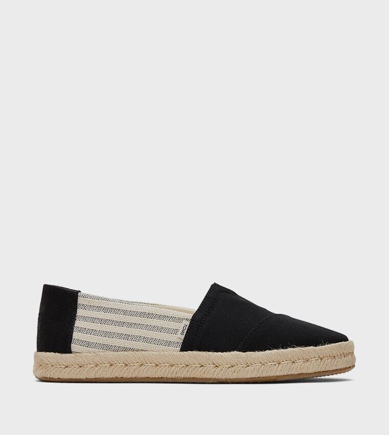 Toms ALPARGATA ROPE 2.0 Striped Detail Espadrilles Black 10020697 Brand New - AllSportsWearUSA