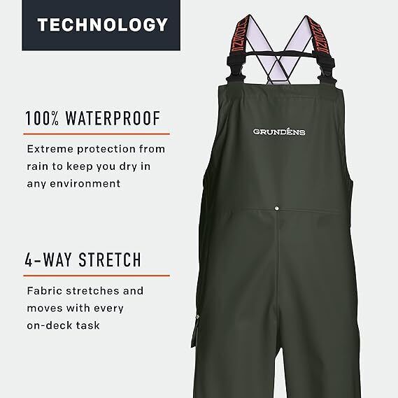 Grundens Mens Neptune 509 Green Commercial Fishing Bib Pants 10075-300 Brand New - AllSportsWearUSA