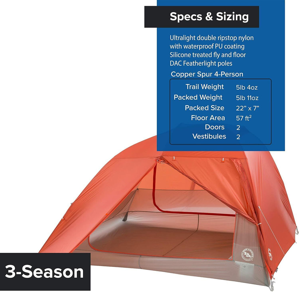 Big Agnes Copper Spur HV UL2 Orange 4 Person Tent Brand New - AllSportsWearUSA