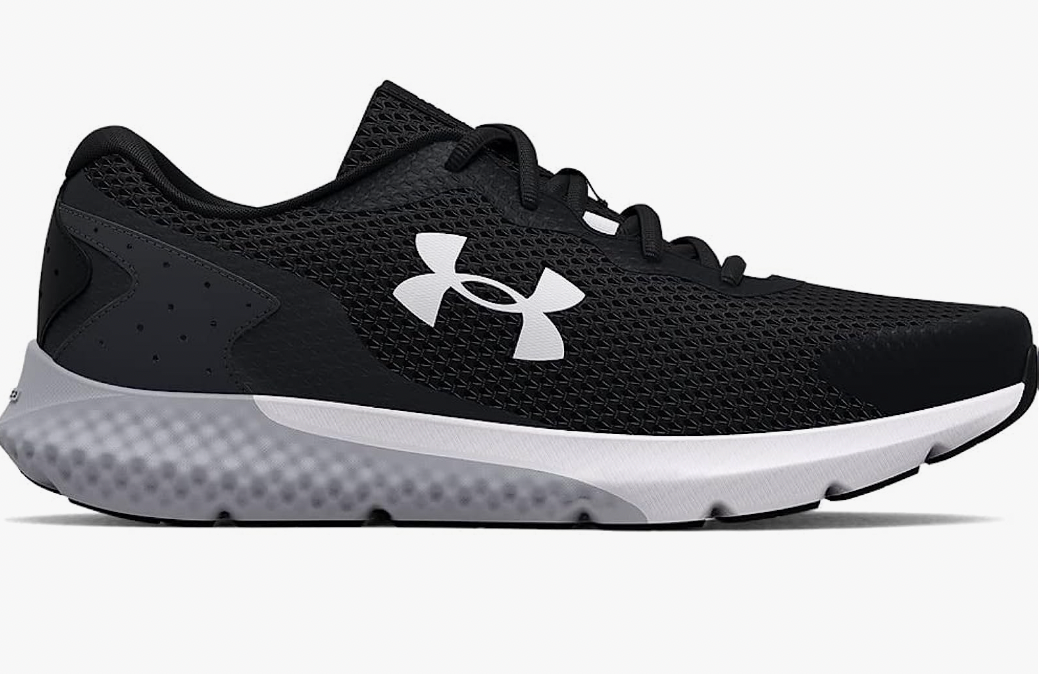 Under Armour Mens Charged Rogue 3 Running Shoe Black 002White - AllSportsWearUSA