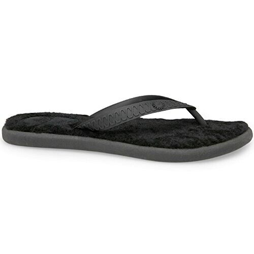 UGG Fluffie Flip Flops Womens Thong Sandals Black Sheepskin 1684-BLK Brand New - AllSportsWearUSA