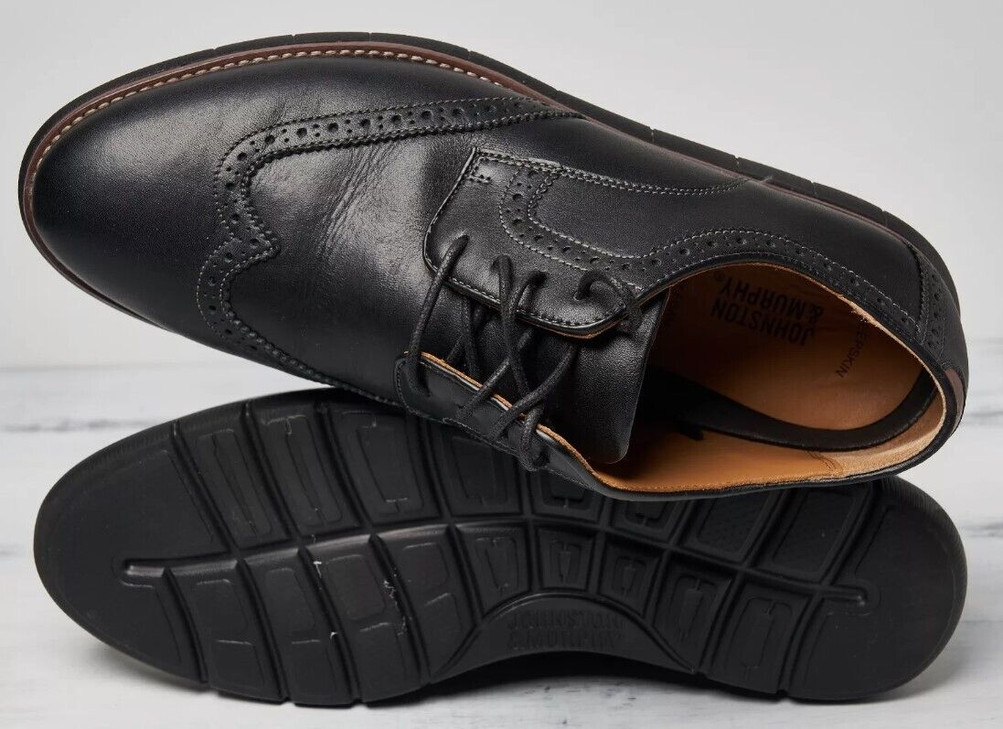 Johnston & Murphy Men's Holden Wingtip Dress Shoes Black Full Grain Leather 8.5 - AllSportsWearUSA
