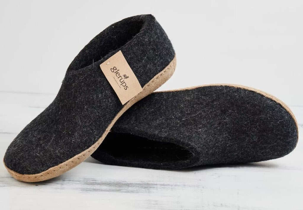 Glerups Wool Slipper WITH LEATHER SOLE - Charcoal Women Size 7/37 - AllSportsWearUSA
