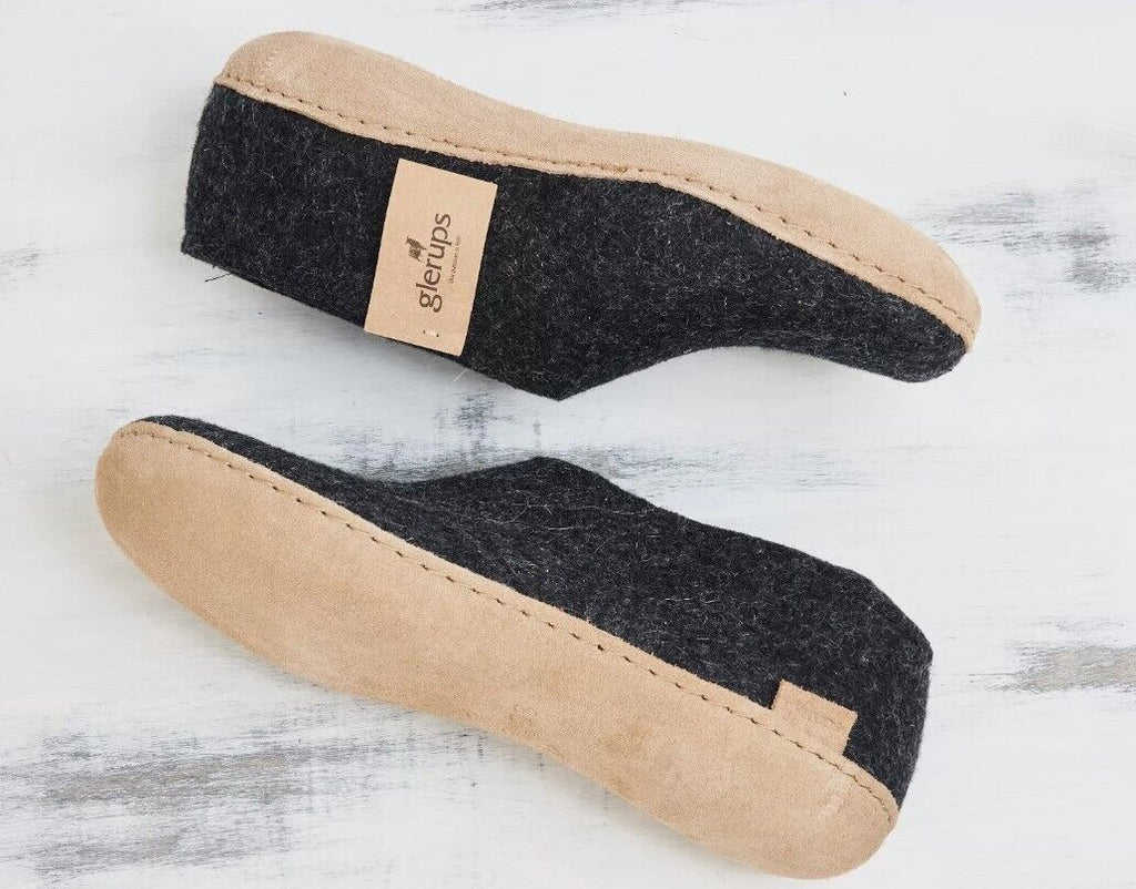 Glerups Wool Slipper WITH LEATHER SOLE - Charcoal Women Size 7/37 - AllSportsWearUSA