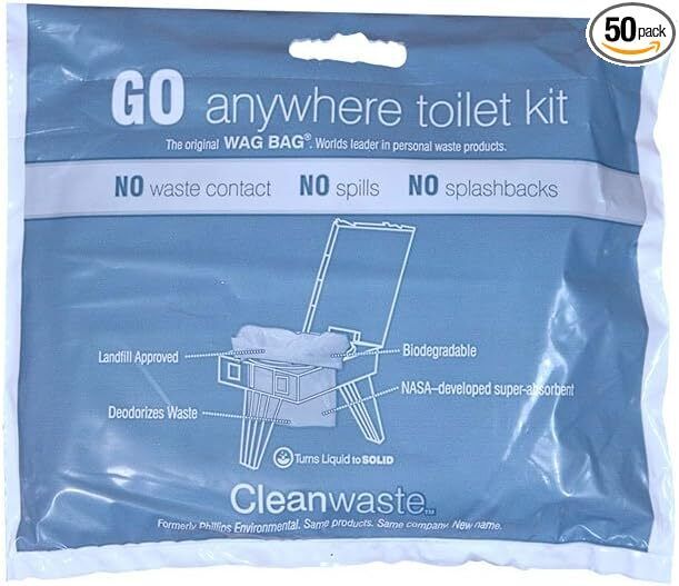 Cleanwaste GO Anywhere Toilet Kits50Pack D313W50 WAG BAG Odor Control - AllSportsWearUSA