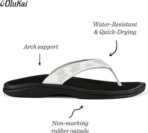 OluKai Women's Ohana 20110-WBHQ Bright White/Hua Flip Flop Beach Sandals New - AllSportsWearUSA