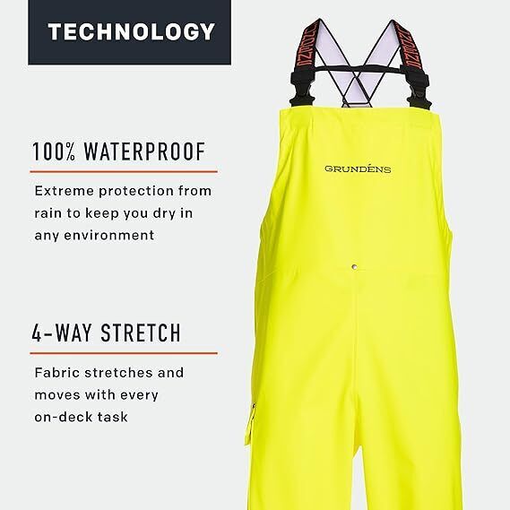 Grundens Mens Neptune 509 Hi Vis Yellow Commercial Fishing Bib Pants 10075-730 - AllSportsWearUSA