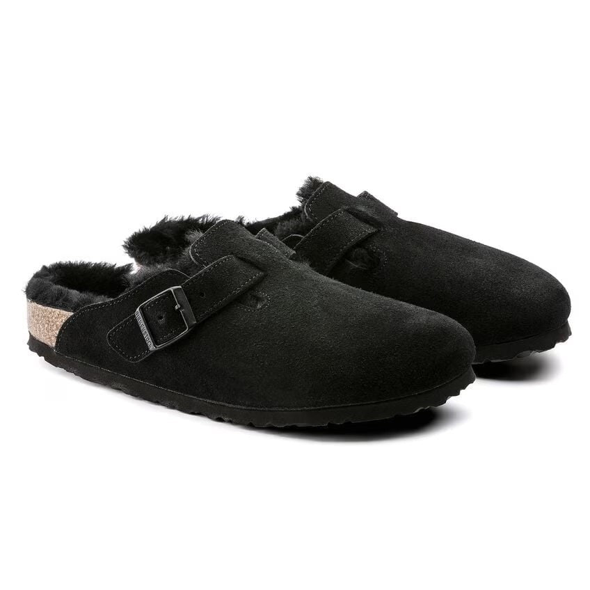 Birkenstock Boston Shearling 259881  Black Suede Leather Unisex Clogs EU 40