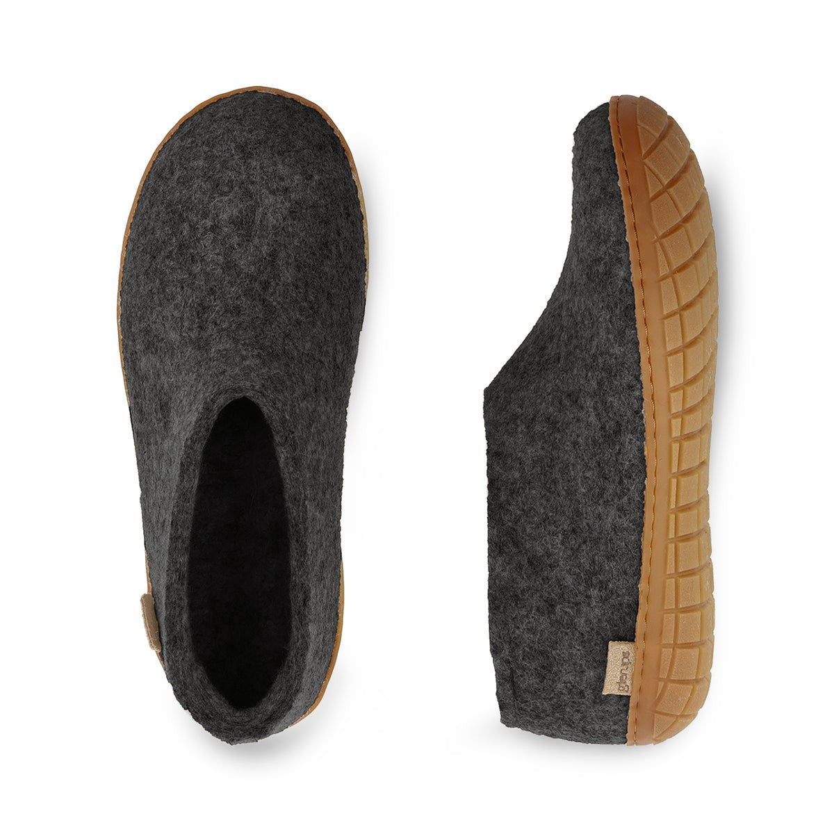 Glerups Unisex AR-02 Felt Shoes Charocal Honey Rubber Sole