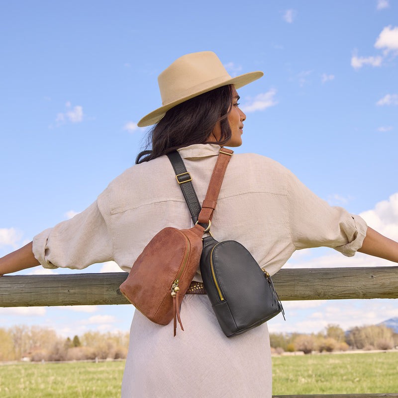 Hobo Women's Fern Sling Crossbody Buffed Leather Burnished Saddle