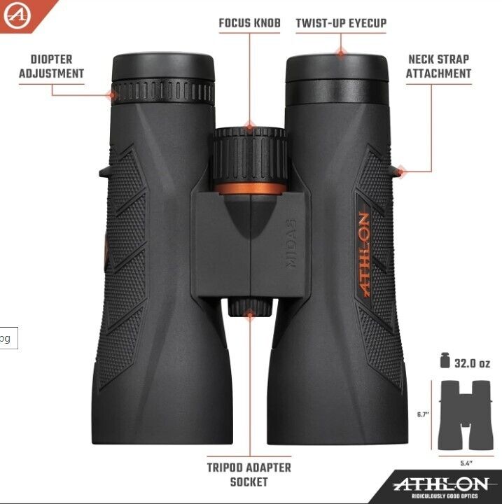 Athlon Midas G2 12x50 UHD Binoculars - Black (113006) Brand New - AllSportsWearUSA