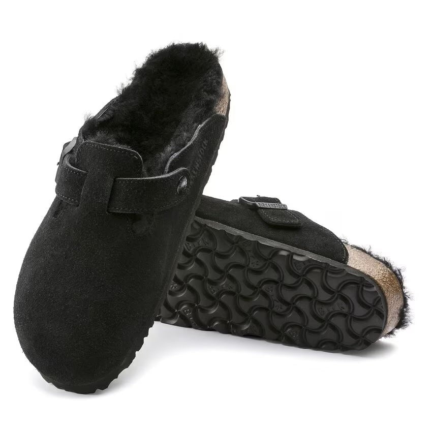 Birkenstock Boston Shearling 259881  Black Suede Leather Unisex Clogs EU 40