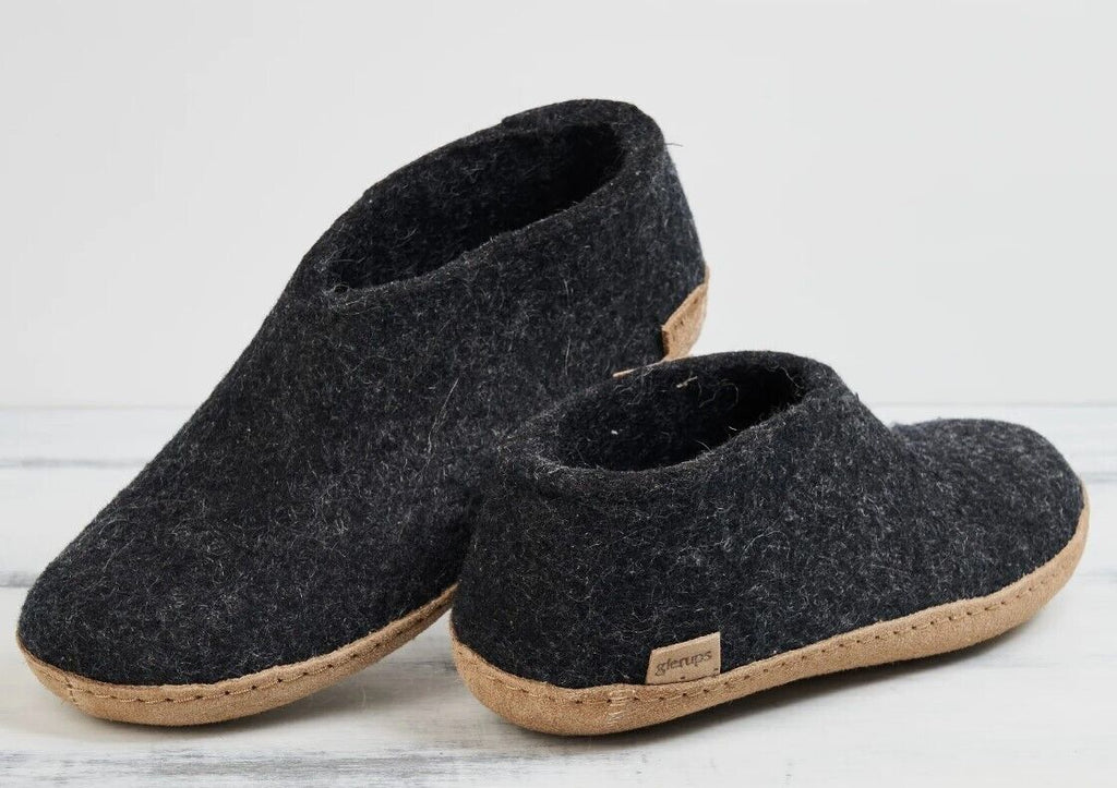 Glerups Wool Slipper WITH LEATHER SOLE - Charcoal Women Size 7/37 - AllSportsWearUSA