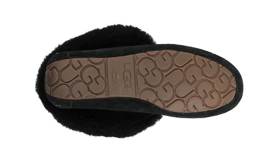 UGG ALENA SLIPPER BLACK SUEDE SHEEPSKIN CUFF MOCCASINS WOMENS 1004806-BLK NEW - AllSportsWearUSA