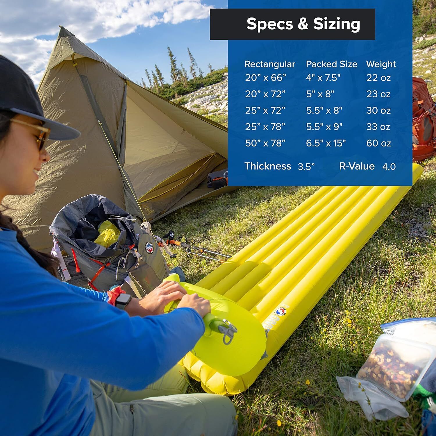 Big Agnes Divide 20x72 Warm Olive Air Chamber Insulated Sleeping Pad Brand New - AllSportsWearUSA