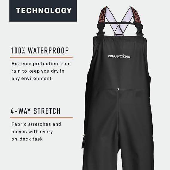 Grundens Mens Neptune 509 Black Commercial Fishing Bib Pants Brand New - AllSportsWearUSA