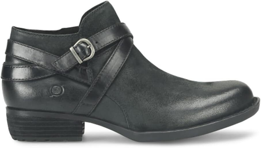 Born Women's Kelle Distressed Suede Leather Buckle Strap Ankle Boots Black - AllSportsWearUSA