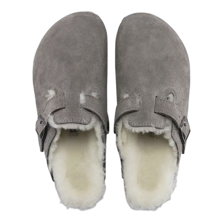 Birkenstock Boston Shearling Suede Leather  Stone Coin 1017651