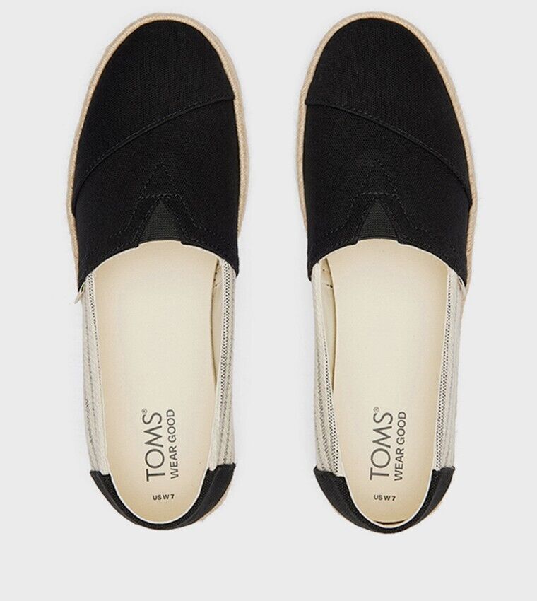 Toms ALPARGATA ROPE 2.0 Striped Detail Espadrilles Black 10020697 Brand New - AllSportsWearUSA