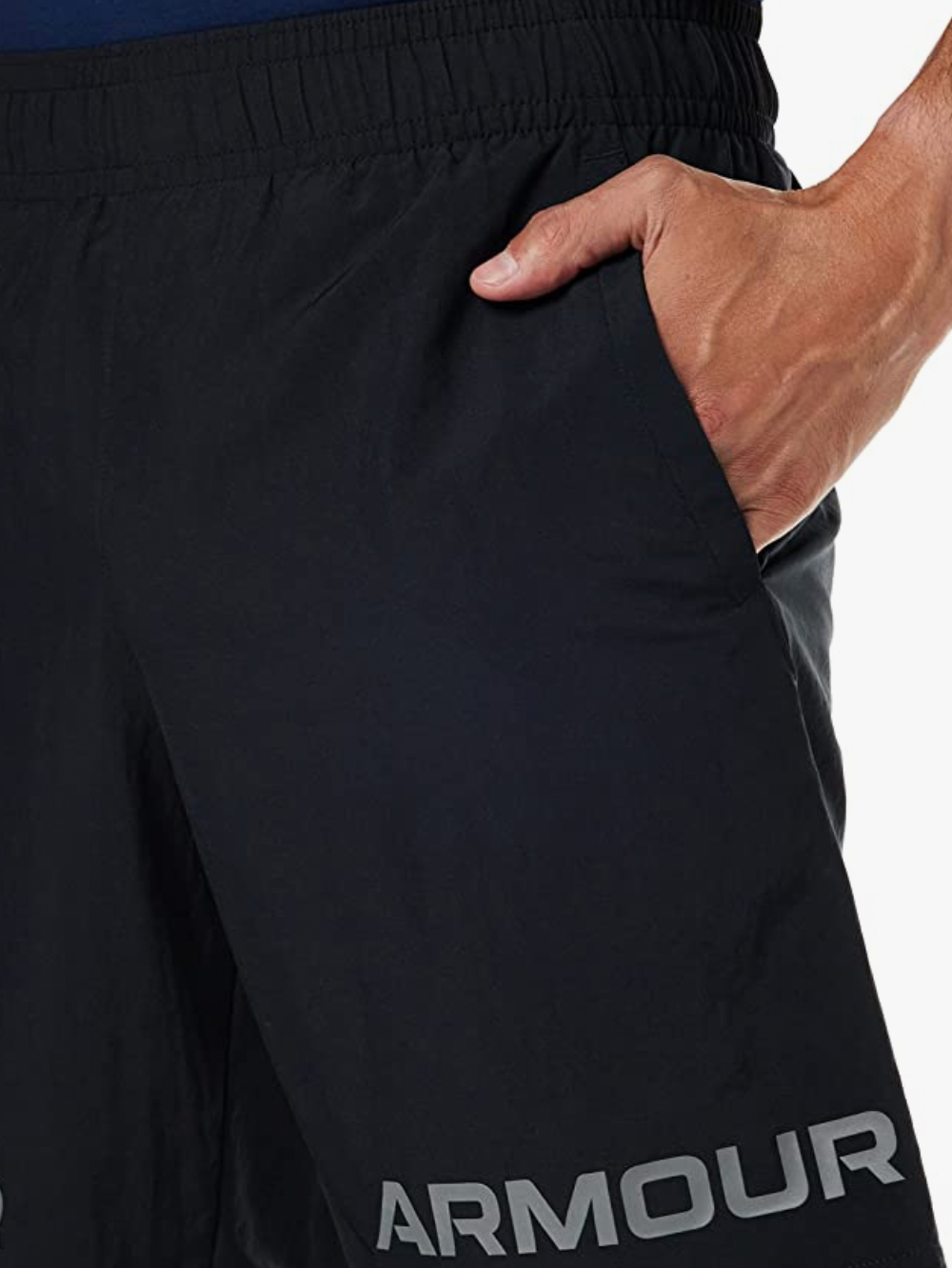 Under Armour Mens Black 001Pitch Gray Woven Graphic Wordmark Shorts - AllSportsWearUSA