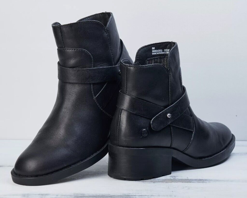 Born Women's Tori Black Leather Ankle Booties Shoes BR0042503 Medium SIZE 8 - AllSportsWearUSA