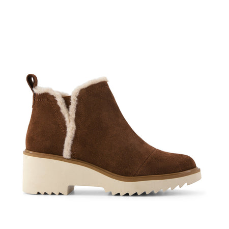 Toms Women's Maude Wedge Boots 10023555 t Cocoa Suede w/ Faux Fur