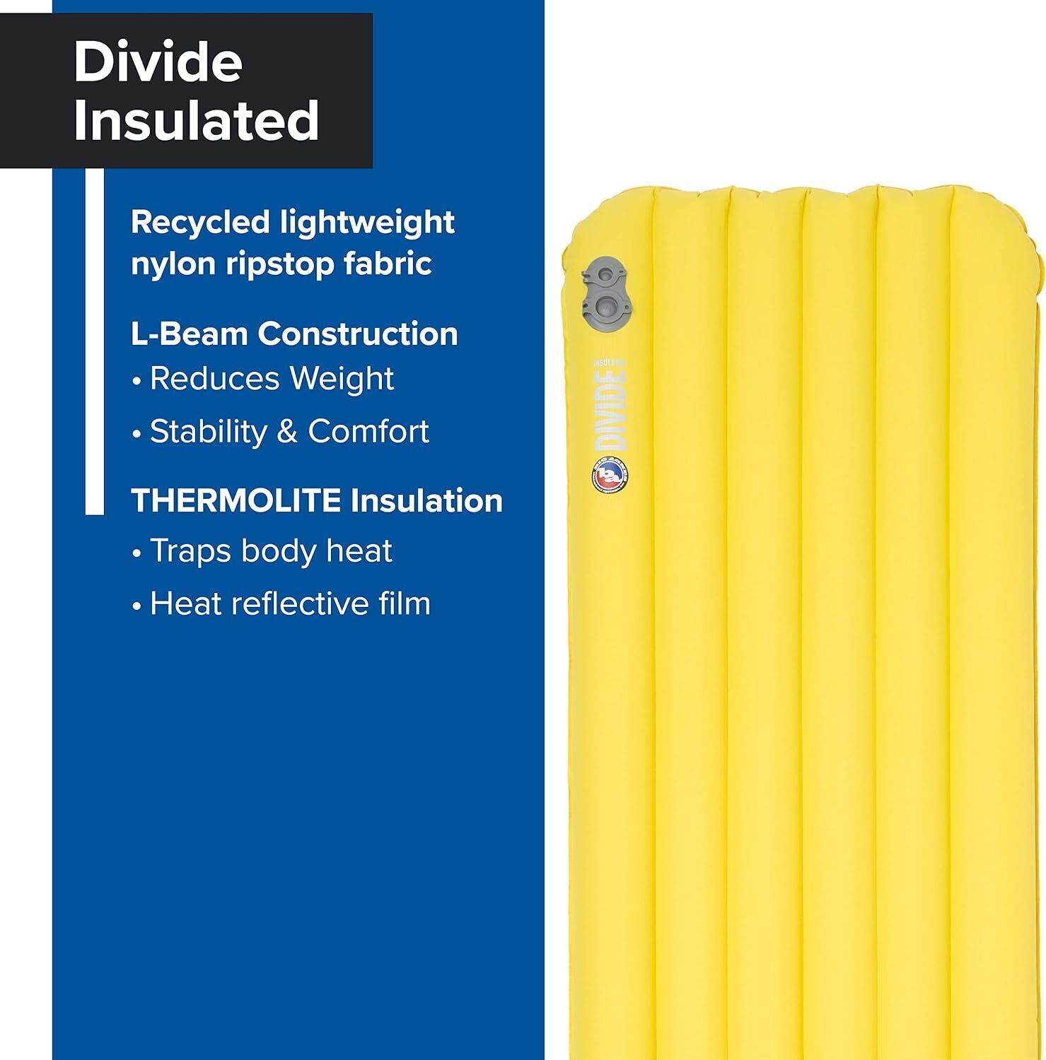 Big Agnes Divide 20x72 Warm Olive Air Chamber Insulated Sleeping Pad Brand New - AllSportsWearUSA