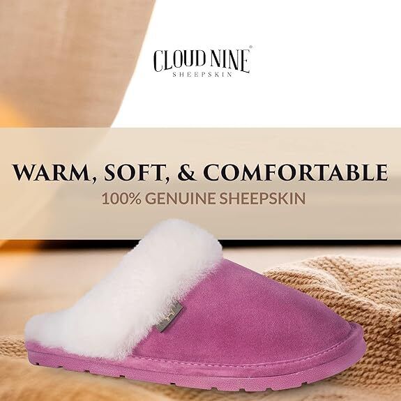 Cloud Nine Sheepskin Ladies Scuff Slip-On Slippers CNS-100-PINK BRAND NEW - AllSportsWearUSA