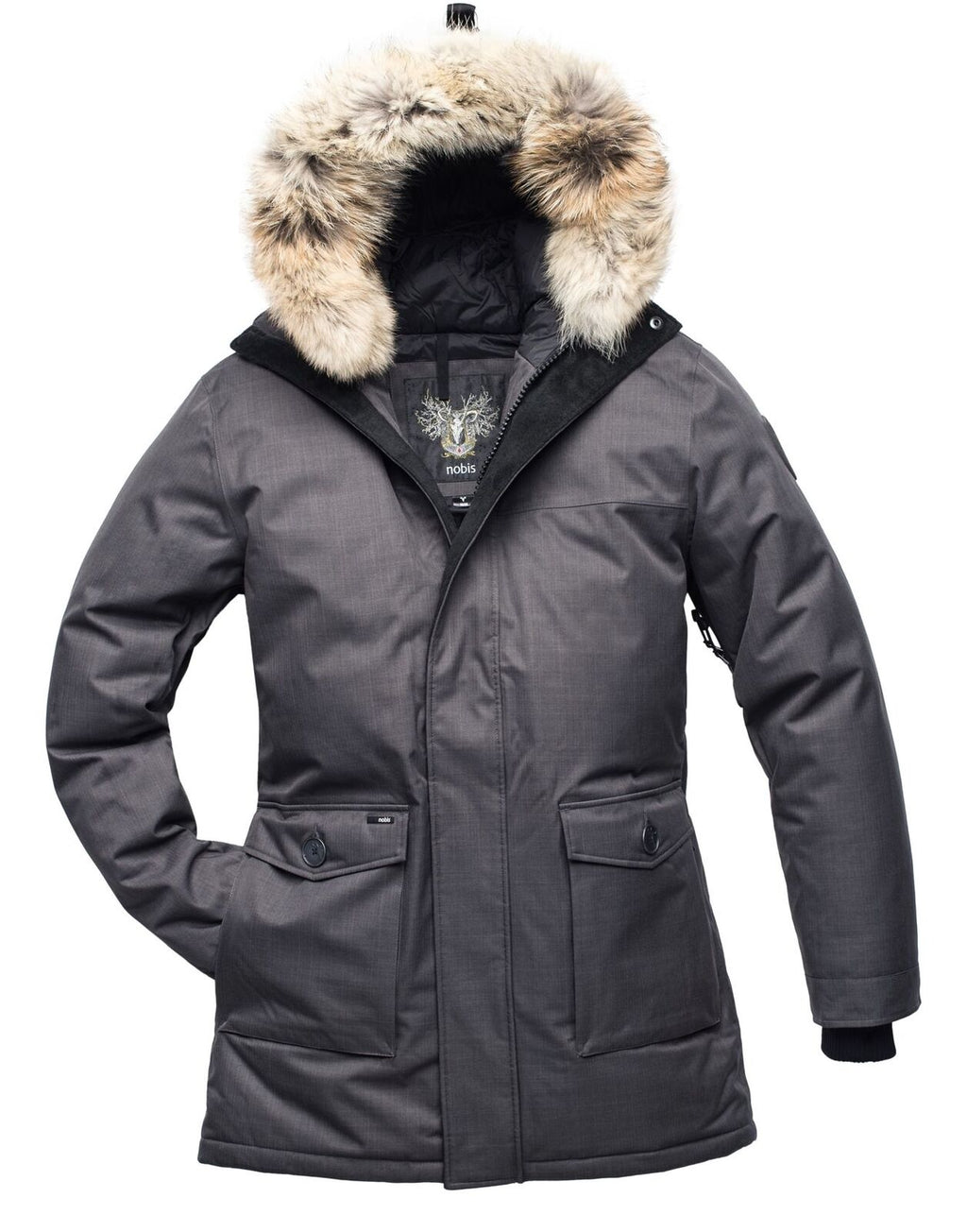 Nobis Mens Faux Fur Trim Down Filled Yatesy Parka Steel Grey Large - AllSportsWearUSA