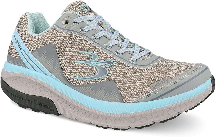 Gravity Defyer Women's Mighty Walk Gdefy TB9024FGU Grey Aqua Sneaker - Medium - Wide - AllSportsWearUSA
